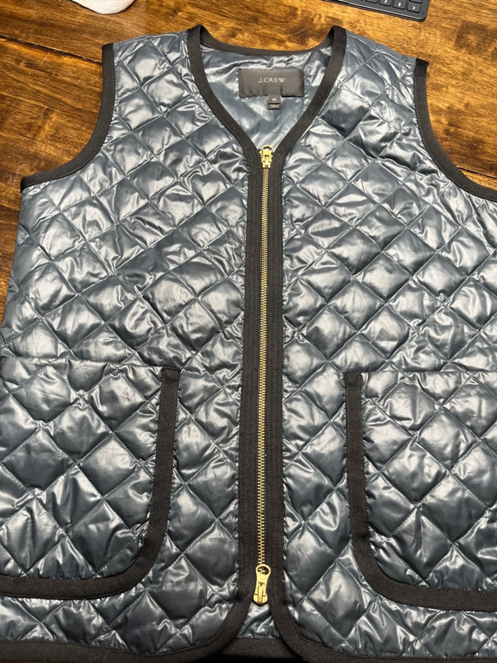 J. Crew Quilted Shiny green Zip Vest size xs